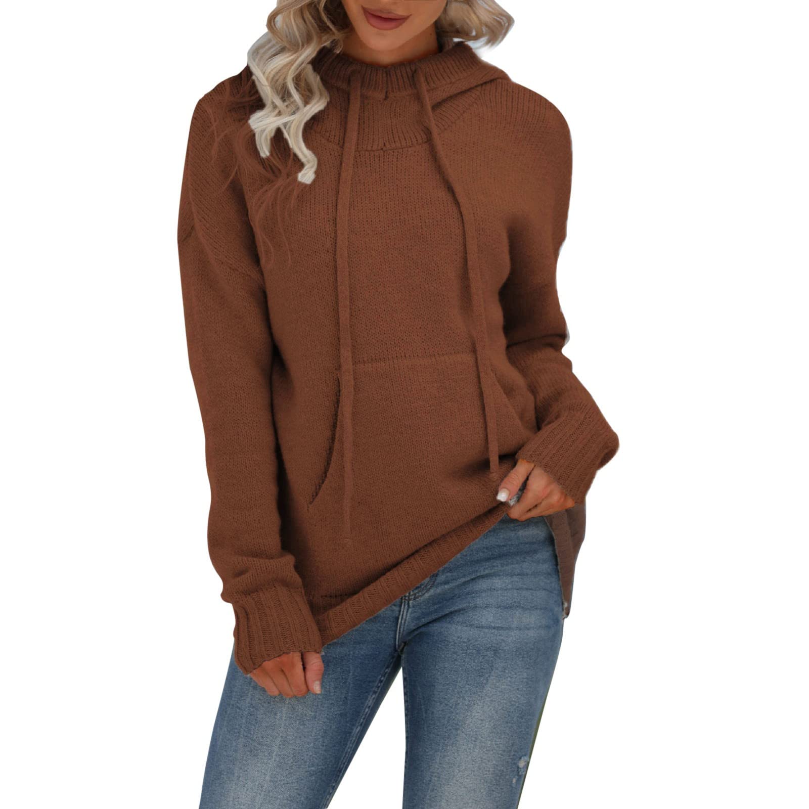 genericWomen's Autumn And Winter New Solid Color Pocket High Neck Knit Loose Casual Sweater Zip Sweatshirt