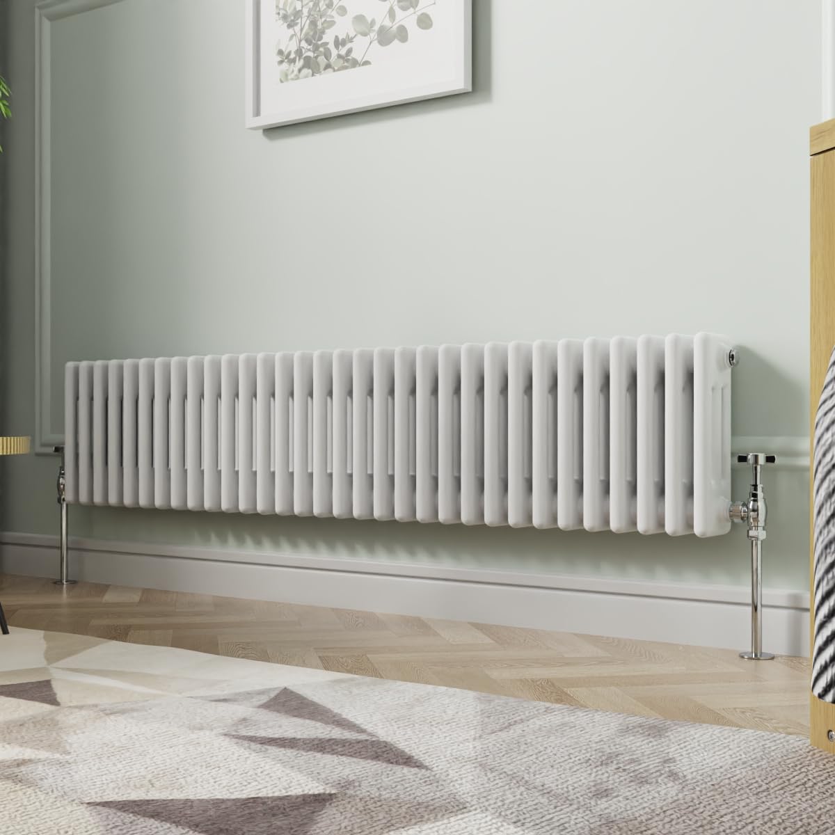 Nrg White 300 X 1460 Mm Gloss Horizontal Cast Iron Radiator Triple Panel