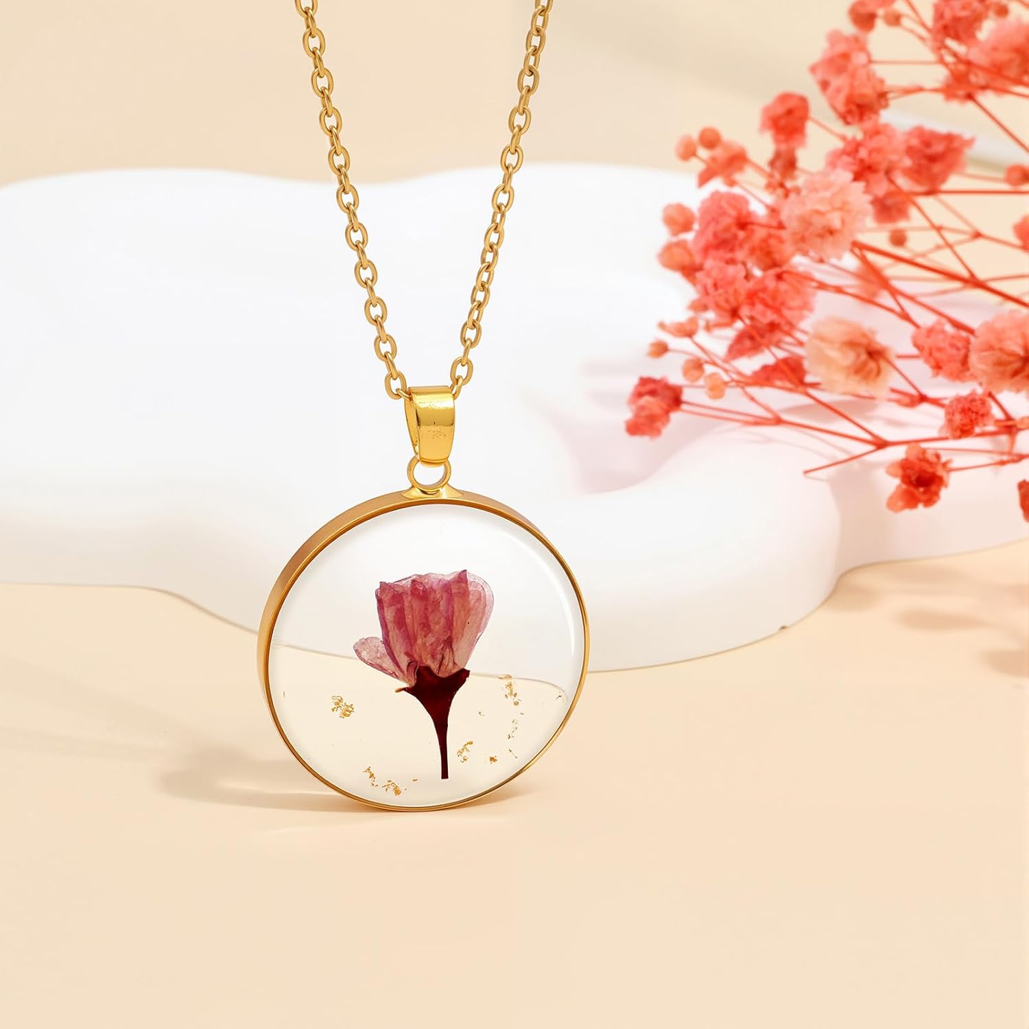 GolbalJew Birth Flower Necklace Handmade Month Floral Pendant Necklaces for Women - Real Pressed Flower Charm Jewelry, Personalized Birthday Gift - Image 4