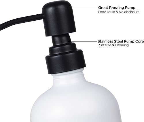 Miniatura 5 de HBlife Juego de dispensador de jabón de vidrio para cocina con bandeja de madera blanca y bomba de acero inoxidable, dispensador de jabón de manos y