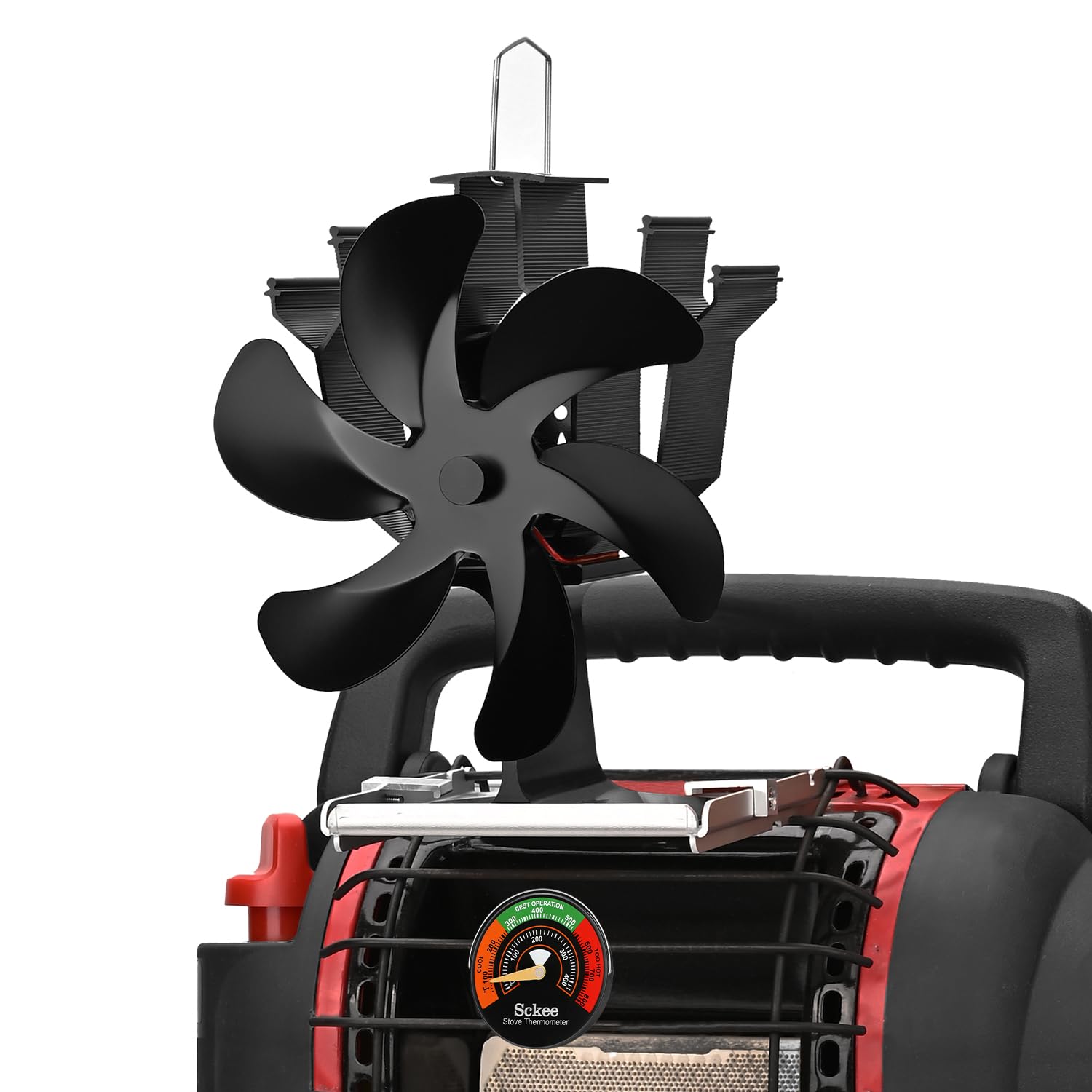 Wood Stove Fan Compatible for Buddy Heater,Heat Powered Fireplace Fan with Bracket Compatible for Mr Heater Propane Log Burner Wood Burning Stove Accessory for Camping Outdoor Indoor Use (Black)