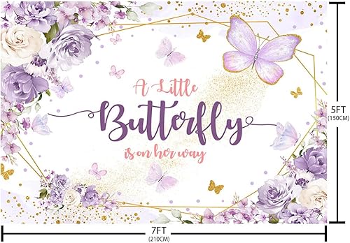 Miniatura 5 de Telón de fondo de mariposa para baby shower de 7 x 5 pies para niña, princesa, una pequeña mariposa está en camino, fondo de fotografía, manchas