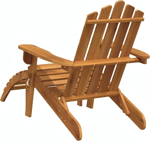 Miniatura 6 de Penau Adirondack Garden Chair Foldable Solid Acacia Wood Outdoor Armchair, Oiled Finish Rustic Brown, Single Seat Slanted Back Wide Arms Footrest,