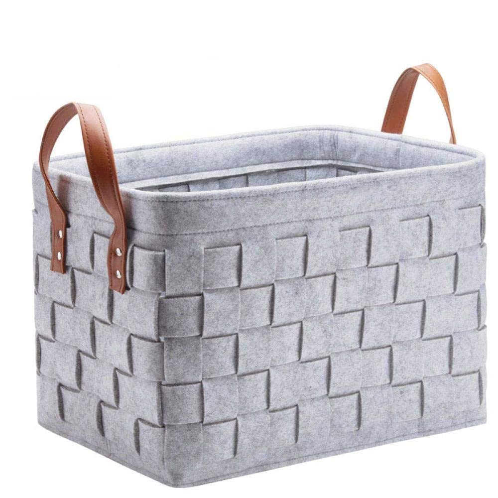 Felt Woven Storage Basket,Rectangular Organizer With 2 Synthetic Leather Handles For Toys,Books,Clothing,Pet Supplies,Gray 40 * 30 * 30 Cm