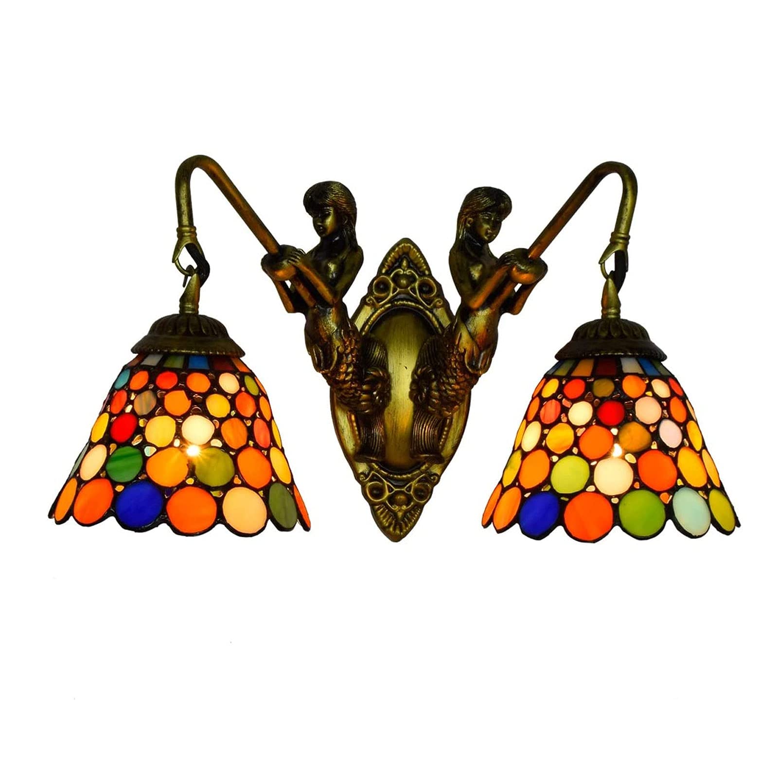 SXSCARKX Tiffany Style Double Head Wall Lamp Creative Color Glass Colorful Metal Base for Bedroom Bedside Corridor Balcony Needed