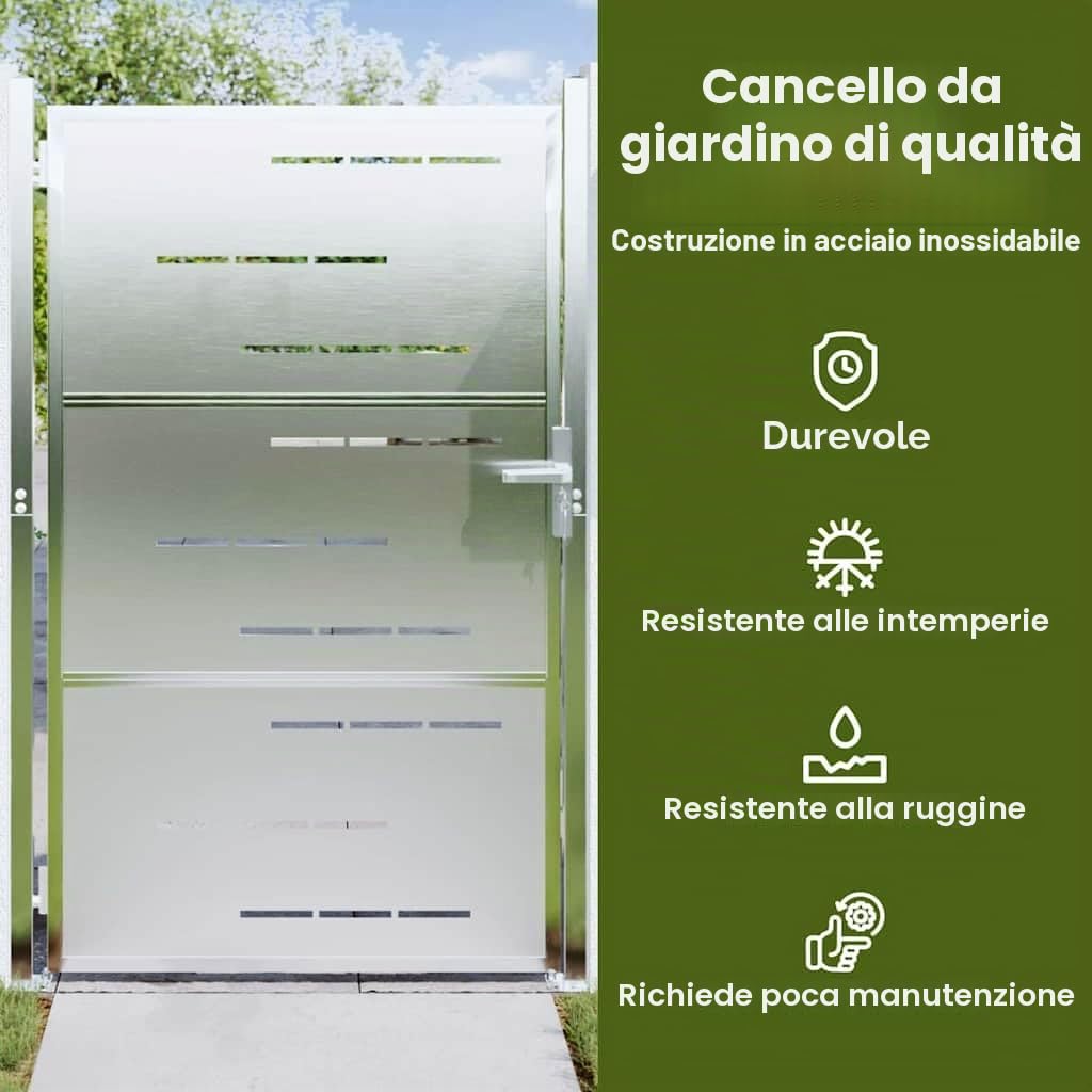 vidaXL Cancello da Giardino Argento 85 x 144 cm Acciaio Inossidabile, Cancello in Acciaio Moderno per Giardino e terrazza, barriera sicura e Ingresso Rettangolare