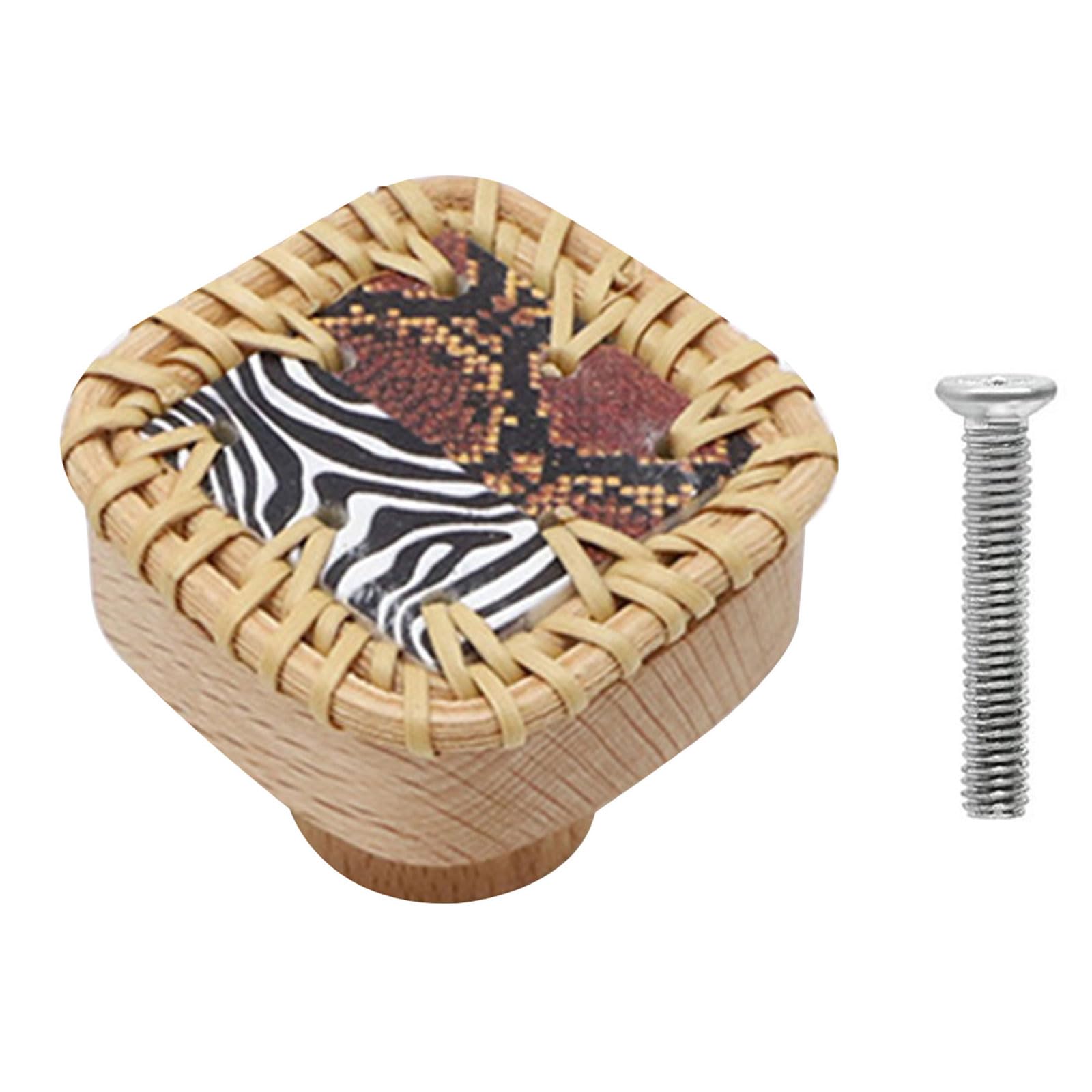 SHYYOULQE Wardrobe Knob Rattan Wooden Cabinet Drawer Handle Cupboard Pulls Simple Furniture Decor Furniture Handles and Knob for Dressers Vintage