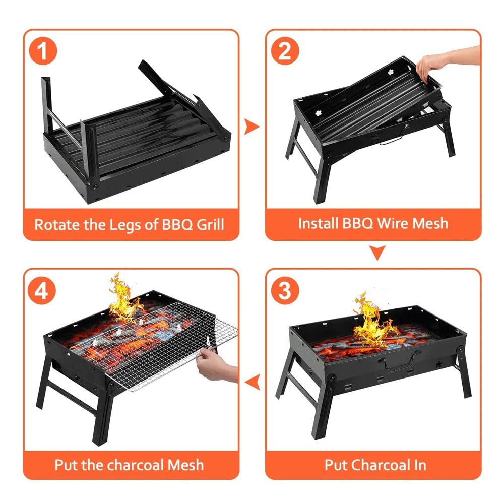 Portable Barbecue Charcoal Grill Stainless Steel Small Mini Bbq Tool Kits for Outdoor Cooking Camping(A)