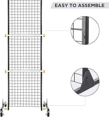 Miniatura 4 de Blulu Juego de paneles de pared de rejilla desmontables, paneles de rejilla de alambre con ruedas y patas, estante de exhibición de alambre para