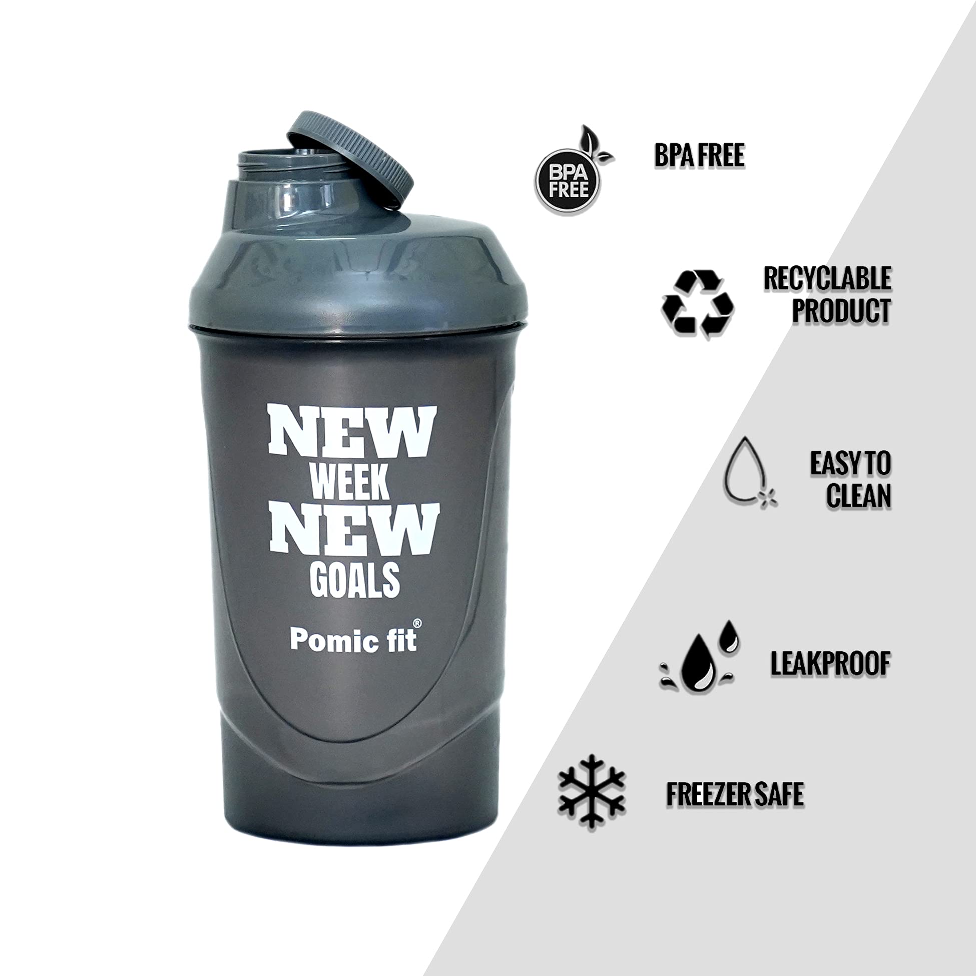 Pomic fit 600ml Gym Bottles for Men Protein Shaker Bottle Fitness Shaker Blender Gym Sipper Bottle for Men & Women Gym Shaker Bottle for Sports Stainless Steel Blender Ball 600ml (White,Blue) 2