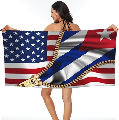 Miniatura 7 de Toalla de playa con bandera estadounidense y bandera cubana con toalla, 31.5 x 63 pulgadas, toallas de playa de microfibra suave, de secado rápido,