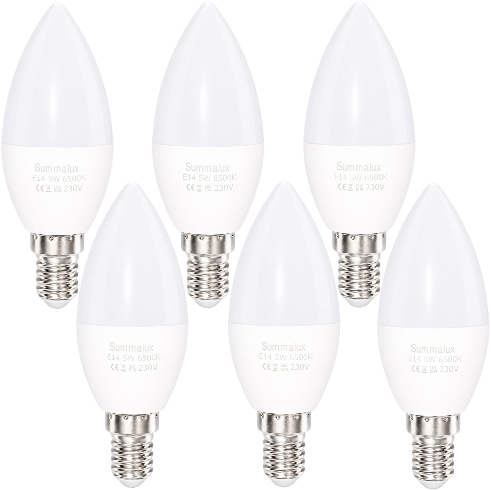 Summalux E14 LED Light Bulb, 5W 550LM Small Edison Screw Bulb, 40W Equivalent, LED Energy Saving SES Candle Light Bulbs, Non-Dimmable, Cool White 6500K, 6 Pack
