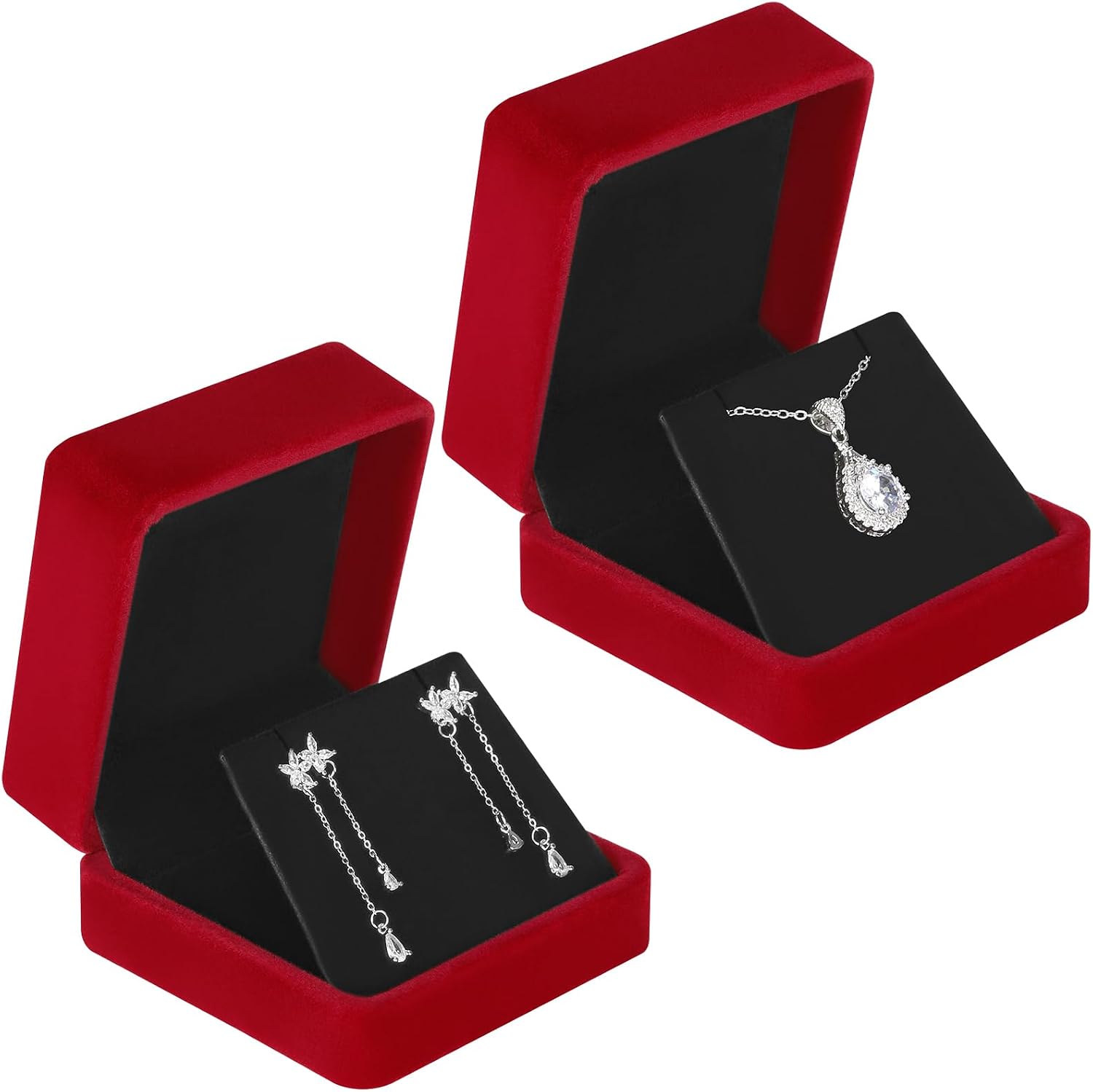 KUKUVR 2 Pcs Velvet Dangle Earring Gift Box for Women (BLACK) | Small Jewelry Organizer Case, Dangle Earring Stud Holder Boxes, Elegant Stereo Display