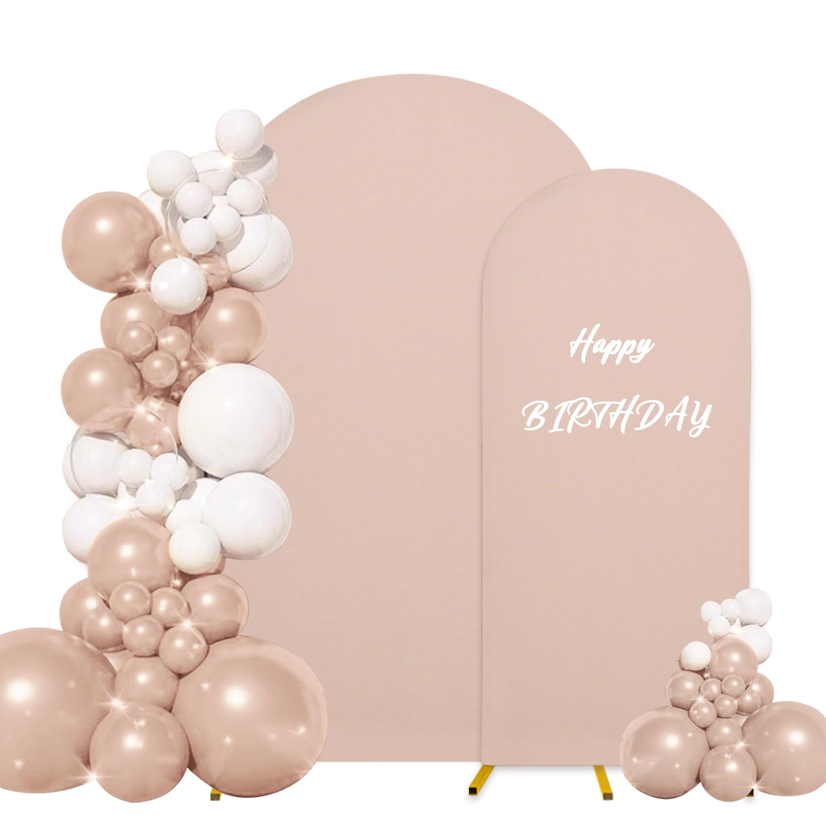 Set of 2 Wedding Arch Cover 2-Sided Round Top Spandex Fitted Arch Backdrop Cover for Birthday Party Baby Shower Wedding Arch Stand Decor（7.2FT, 6.6FT,