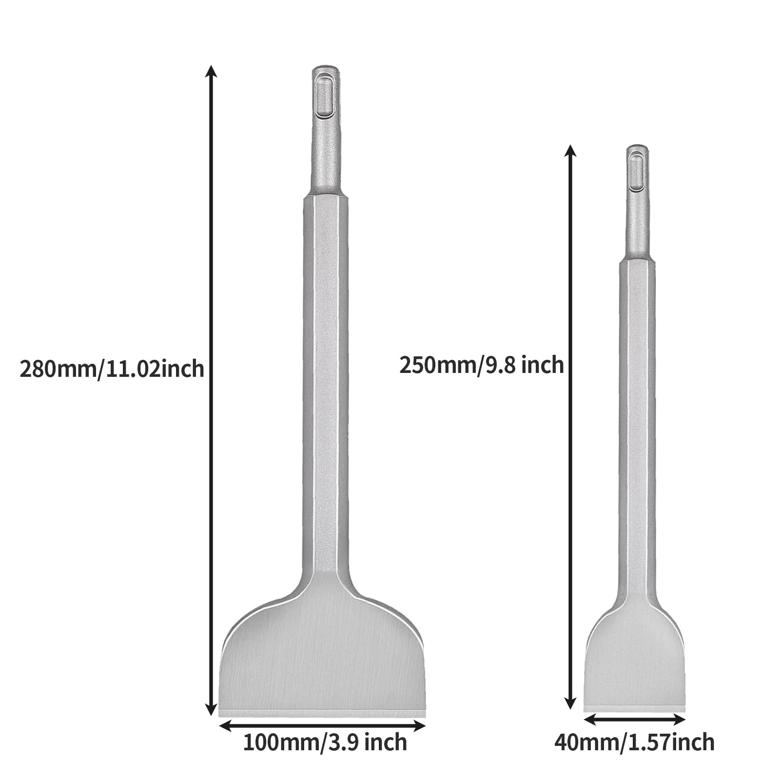 Alrens Juego de cinceles para martillo perforador, 2 unidades, para martillo perforador, 280 x 100 mm y 250 x 40 mm, adecuado para hormigón, mampostería, yeso, etc