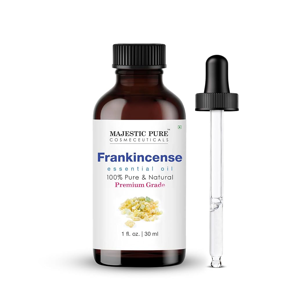 Majestic Pure Essential Oil with Glass Dropper - 100% Pure and Natural - Essential Oils for Diffuser, Aromatherapy, Soap and Candle Making, Frankincense Essential Oil, Frankincense Oil, 1 Fl Oz