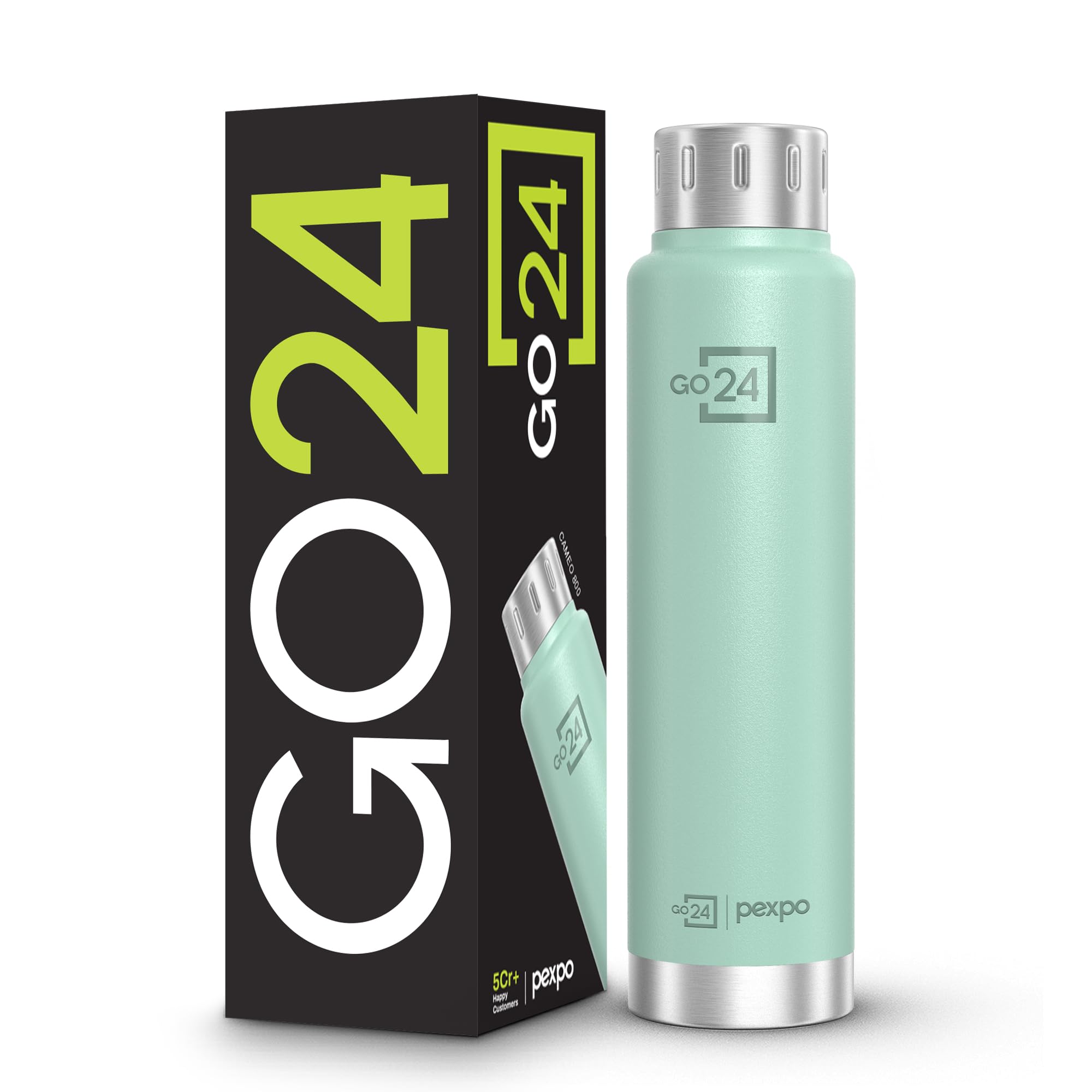 Go24 pexpo Cameo ISI Certified Stainless Steel Vacuum Insulated Flask - 500ml | Double Wall Hot & Cold Upto 6-8 Hours | Office, School, Gym, & Travelling | Men, Women & Kids - Sea Green