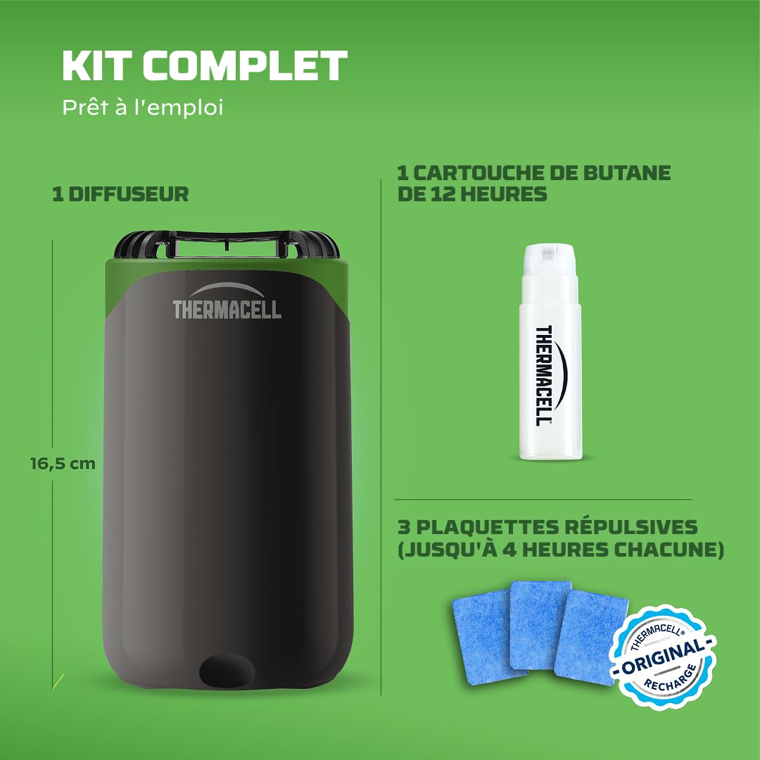 THERMACELL Diffuseur Répulsif Anti Moustiques - 15m² - 12h - Noir | Sans Fil, Nomade - Extérieur, Jardin, Terrasse, Piscine - Effet Rapide, Inodore - Recharges Incluses - THNATHALONOIR