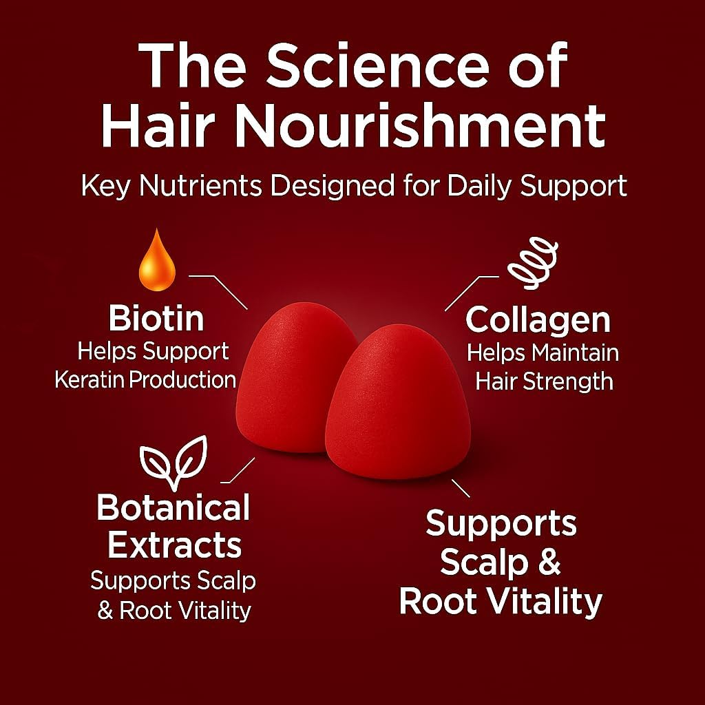 Vivikig Lumin Hair Growth Gummies – Daily Hair Nourishment with Biotin, Collagen & Botanical Extracts – Supports Thicker, Stronger & Healthier-Looking Hair – Mixed Berry Flavor, 60 Gummies (1)