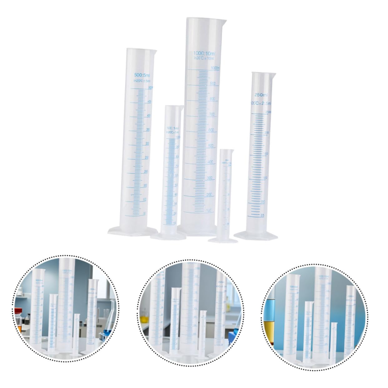Cabilock Cilindros de Plástico para Laboratorio Graduación en 5 Piezas, Ideales para Medición de Líquidos en Entornos Científicos