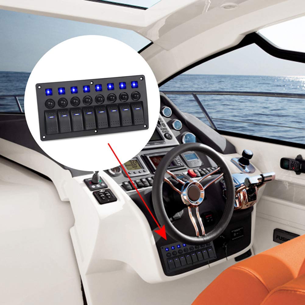 Geloo Panneau de Commutation 8 Gang, Étanche 12V/24V à Bascule Interrupteur avec Protection contre les Surcharges pour Voiture Bateau Camion et Autres Véhicules