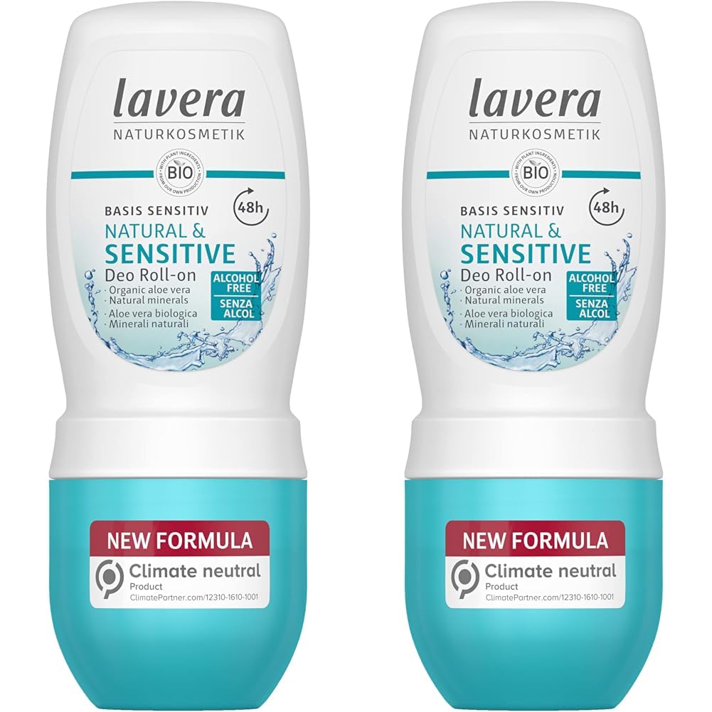 laverabasis sensitiv Deo Roll-on Natural & Sensitive - deodorant roller with organic aloe vera - 48-h protection - for sensitive skin - alcohol-free - natural cosmetics - vegan - organic (1 x 50 ml)Natrue