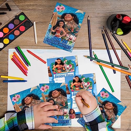 24 Packs Moana Party Invitation Cards, Moana Birthday Party Invitation Cards for Kids Princess Birthday Party Supplies (24 Envelopes)