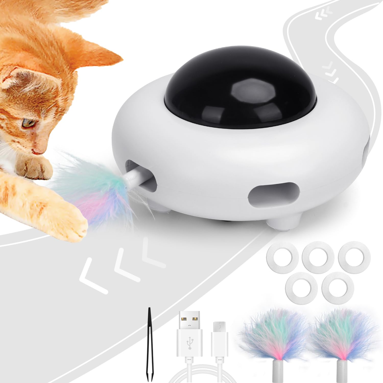 Nobleza - Juguete Interactivo con Plumas para Gatos Interior, 3 Modos de Juego para Gatos, Juguetes para Gatos Inteligentes en Movimiento para Ejercicios con Función de Limpieza y Carga USB