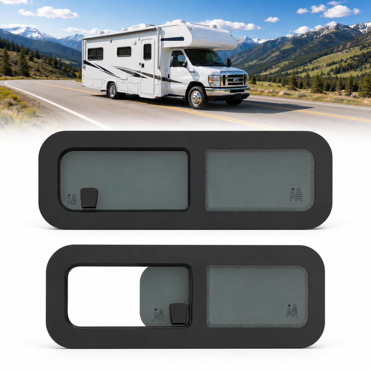 Finestra laterale per roulotte, camper, caravan, con vetro scuro, finestra scorrevole orizzontale, lato conducente (780 x 280 mm)