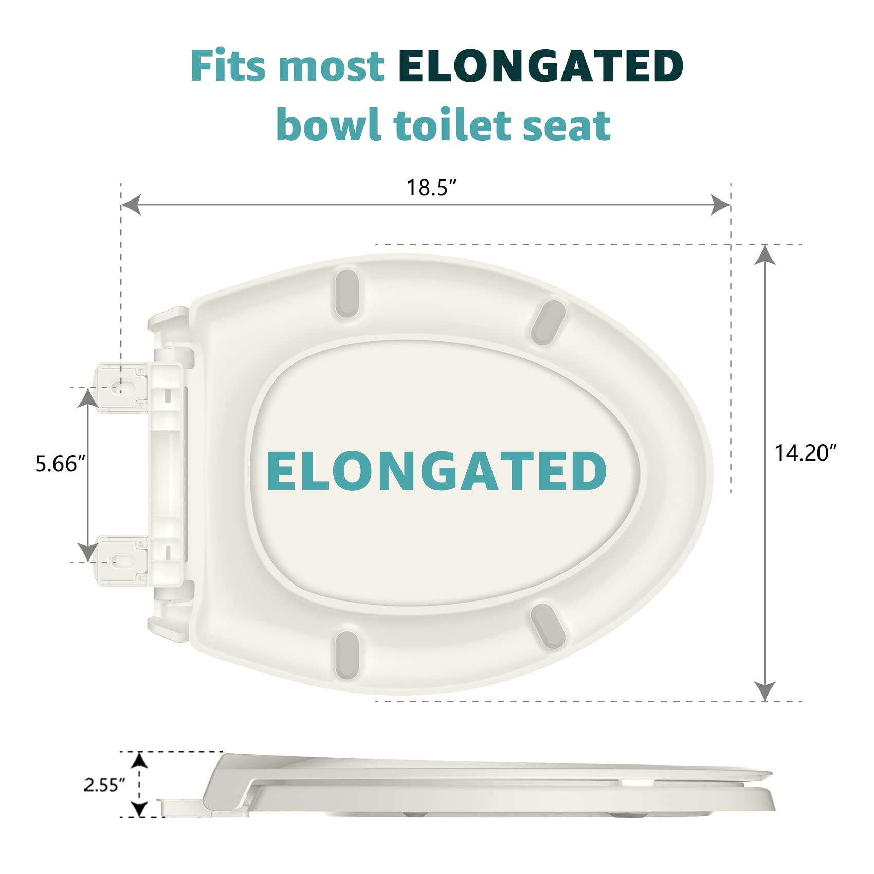 Elongated Toilet Seat with Soft-Close and Quick-Release Hinge, Never Loosen, Heavy Duty, Easy to Install and Clean, OVAL, Biscuit