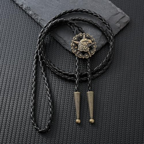 Image of Btilasif Bolo Tie for Men, Vintage Star Eagle Western Cowboy Tie Leather Necklaces Neckties, Western Accessories for Women Men, Bronze