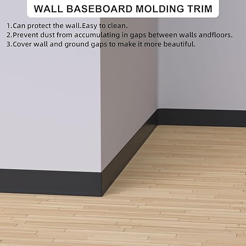 Miniatura 7 de Raycity Moldura de goma para zócalo, 4 pulgadas x 20 pies, base de vinilo, moldura de cala para despegar y pegar, base de pared autoadhesiva,