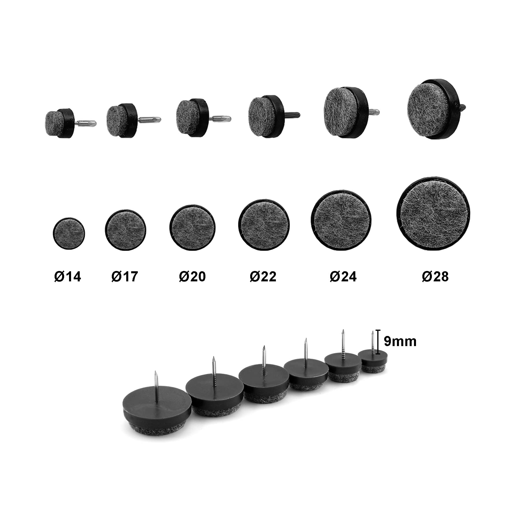LIKERAINY Felt Sliders Furniture Mat Pads with Nail diameter 17x9mm Felt Feet Pads Skid Glides DIY Nails Floor Protector Chair Table Leg Noise Dampening Black 50 Pcs - Image 3