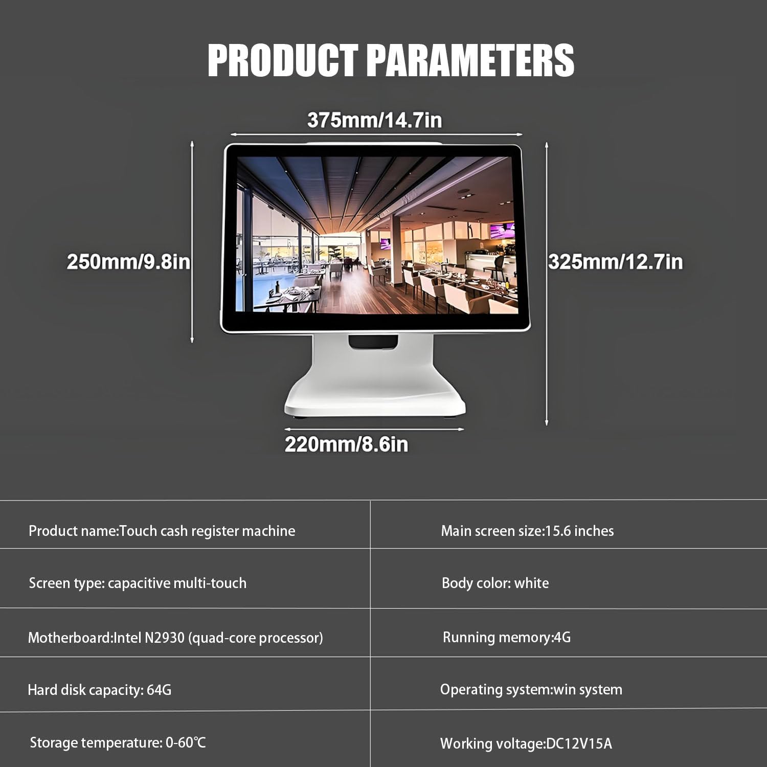 Caisse enregistreuse POS, écran Tactile LCD 15,6 Pouces, Caisse enregistreuse Tout-en-Un, 4 Go de RAM, pour Commerce de détail et Restaurant