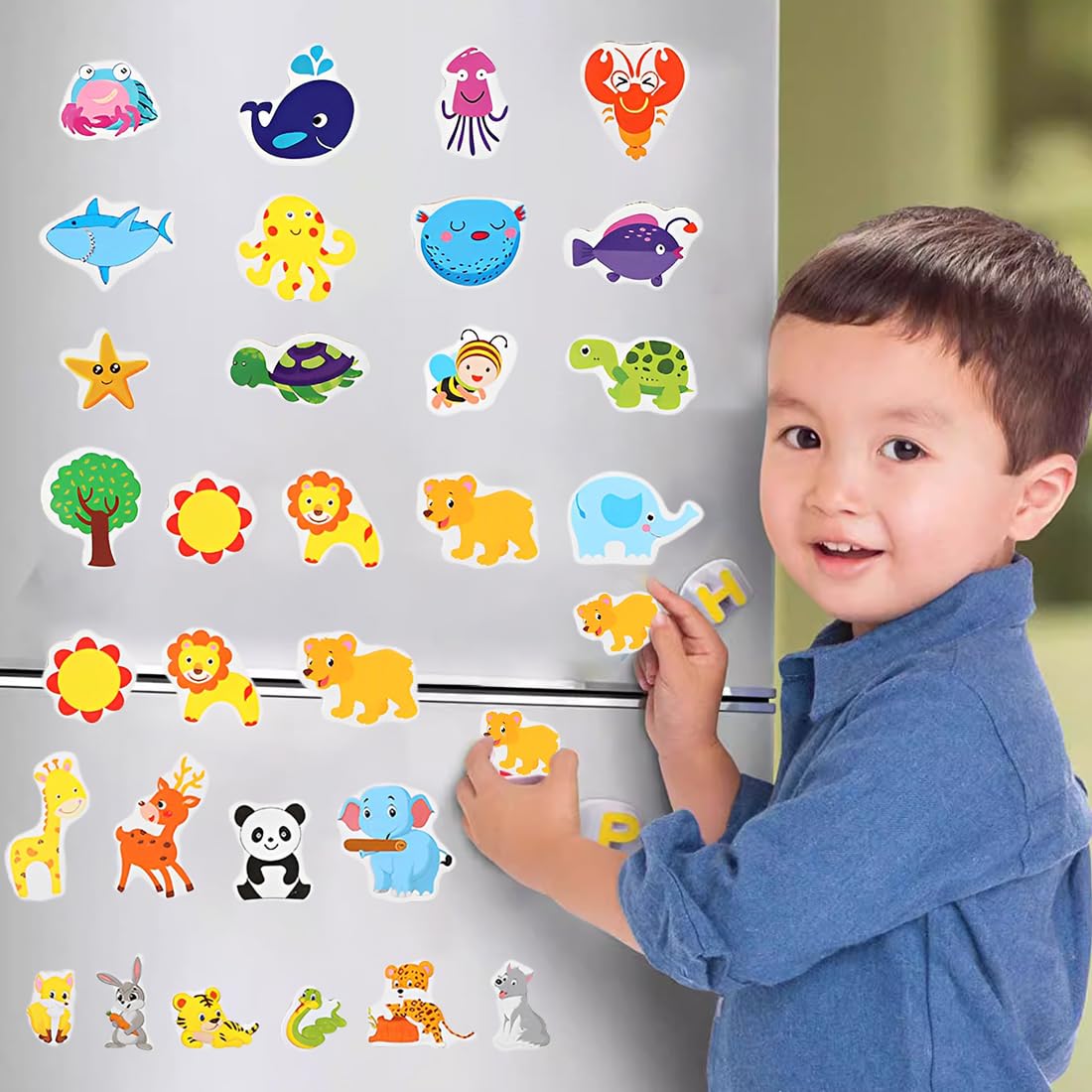 36 Pcs Magneti Bambini Calamite Frigorifero Animal Magnets Calamite Frigorifero Bambini Giocattoli Educativi in Legno Magneti per Cartoni Animati per Lavagne Magnetiche Frigoriferi E Lavagne