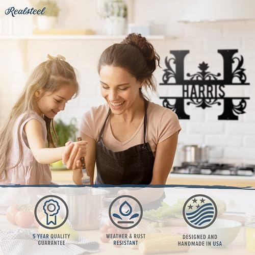 Realsteel Metal Split Letter Monogram Sign - Personalized Metal Décor - Custom Last Name Sign - Monogram - Family Last Name Sign - Custom Metal Sign - Welcome Sign - Indoors Or Outdoors (12", Black) #TOP2