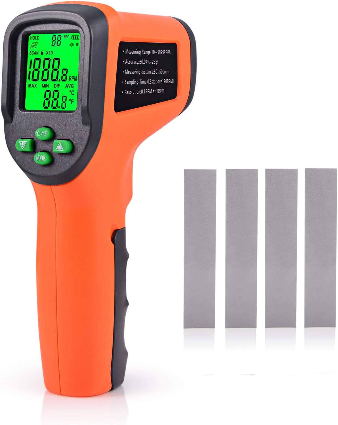 Winjun 1 PCS Digital Tachometer Large Display 10-99999RPM Non-Contact with 4 Pack Reflective Tape for Car Industrial Electric Motors