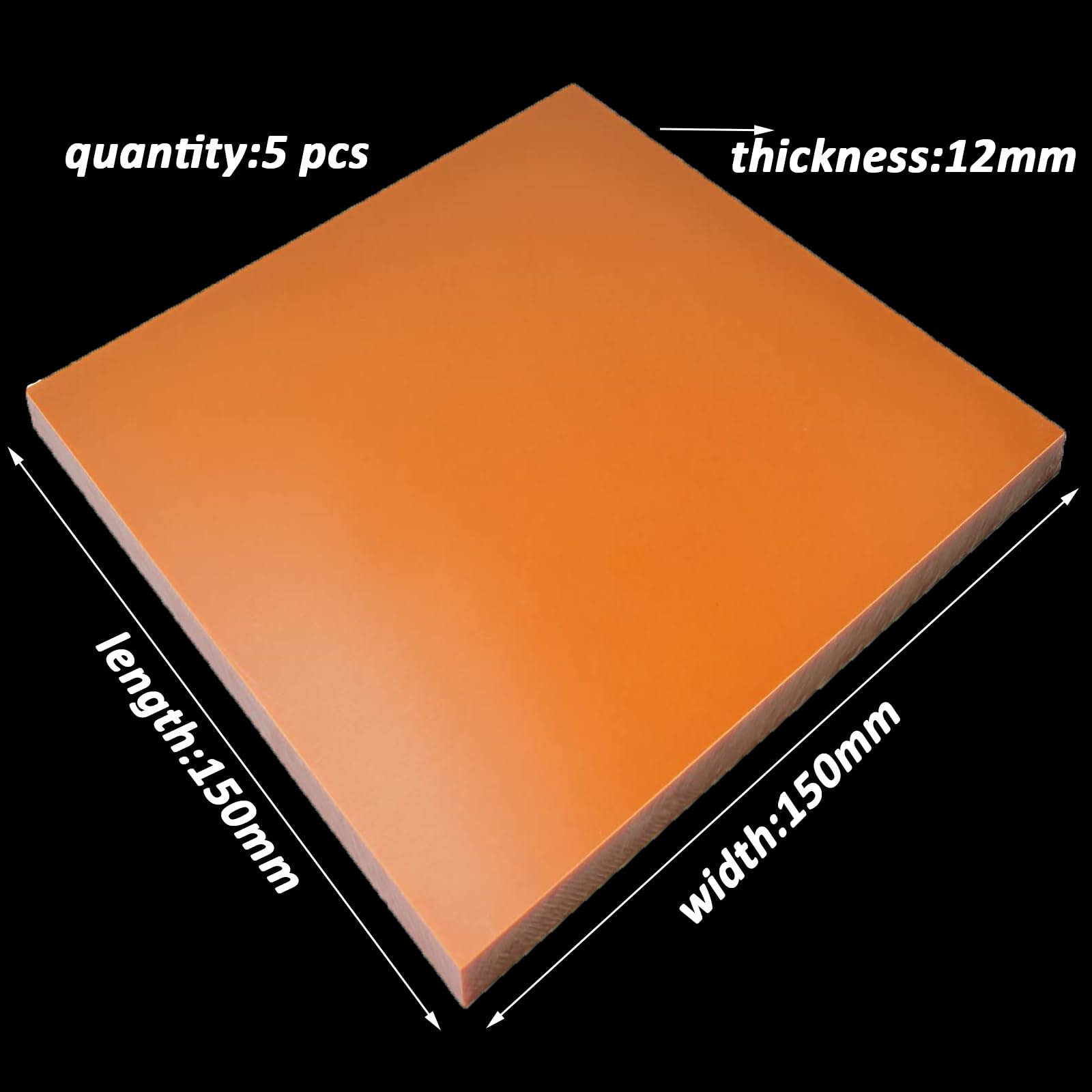 Placa plana de resina fenólica de baquelita roja de 12 mm de grosor, paquete de 5 piezas para proyectos de bricolaje y componentes electrónicos aislados, 150 mm x 150 mm