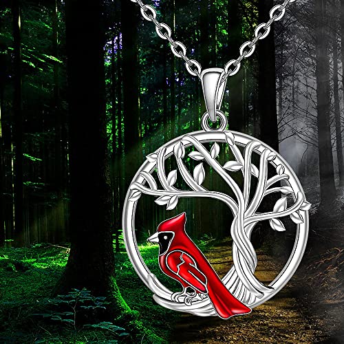 Fenthring Sterling Silver Red Cardinal Necklace Tree of Life Cardinal Necklaces for Women Mom Mother Daughter Appear When Angels Are Near Memorial Gifts4