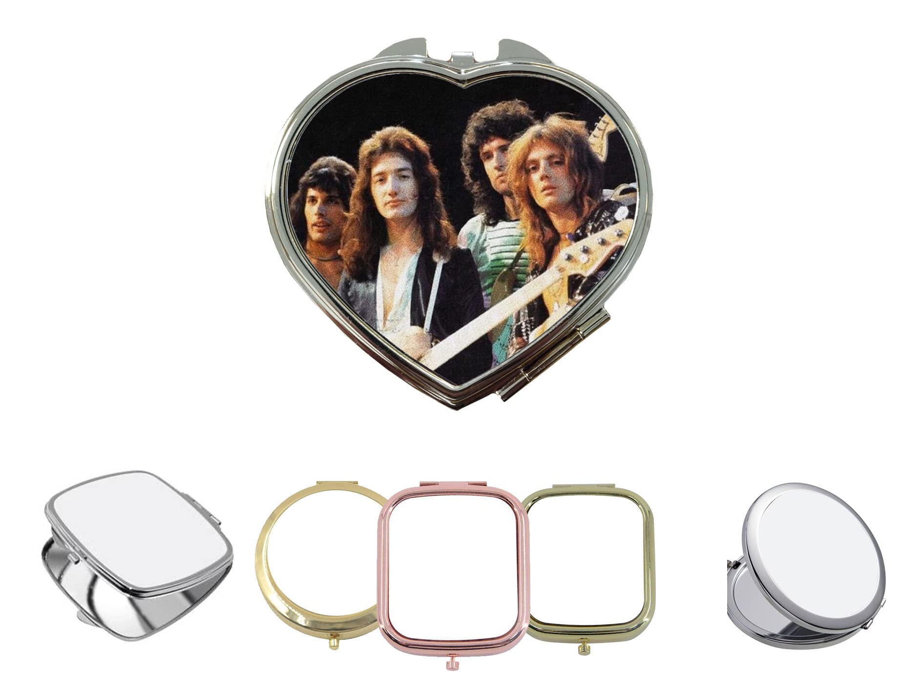Queen Band Freddie Photo Mercury Compact Mirror Hand Rose GOld Silver Heart Round Square Y2K Kawaii Cute Japanese Art Hoe Culture Harajuku Aesthetic Retro KPOP Personalised Name