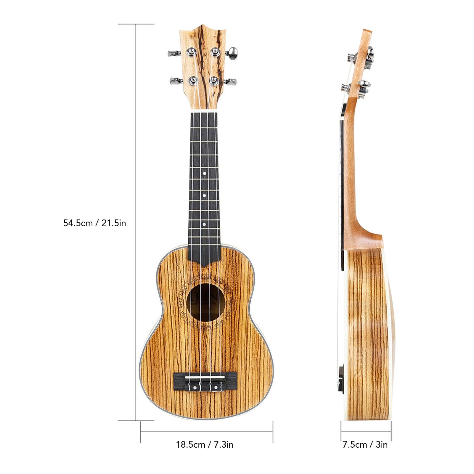 Ukulele soprano, Legno di zebra da 21 pollici Splendida struttura Suono caldo e ricco Ukulele per principianti Risonanza chiara e bella Kit Ukelele con accordatore per bretelle