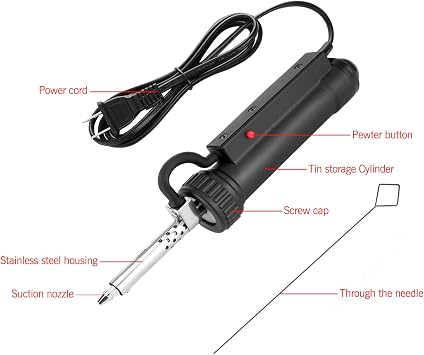 Electric Desoldering Pump, 110V 30W Automatic Solder Sucker with Anti-Splash Design & 3 Stainless Steel Tips, for PCB Through-Hole Components, Electronics Repair