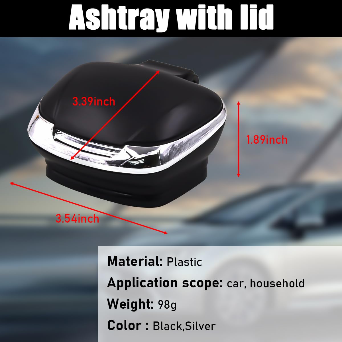 povtii Car Ashtray with Lid, Flame Retardant Car Cigarette Ash Trash Can with Led Light, Waterproof Plastic Mini Ashtray Suitable for Most Vehicles, Universal Car Accessories (Black)