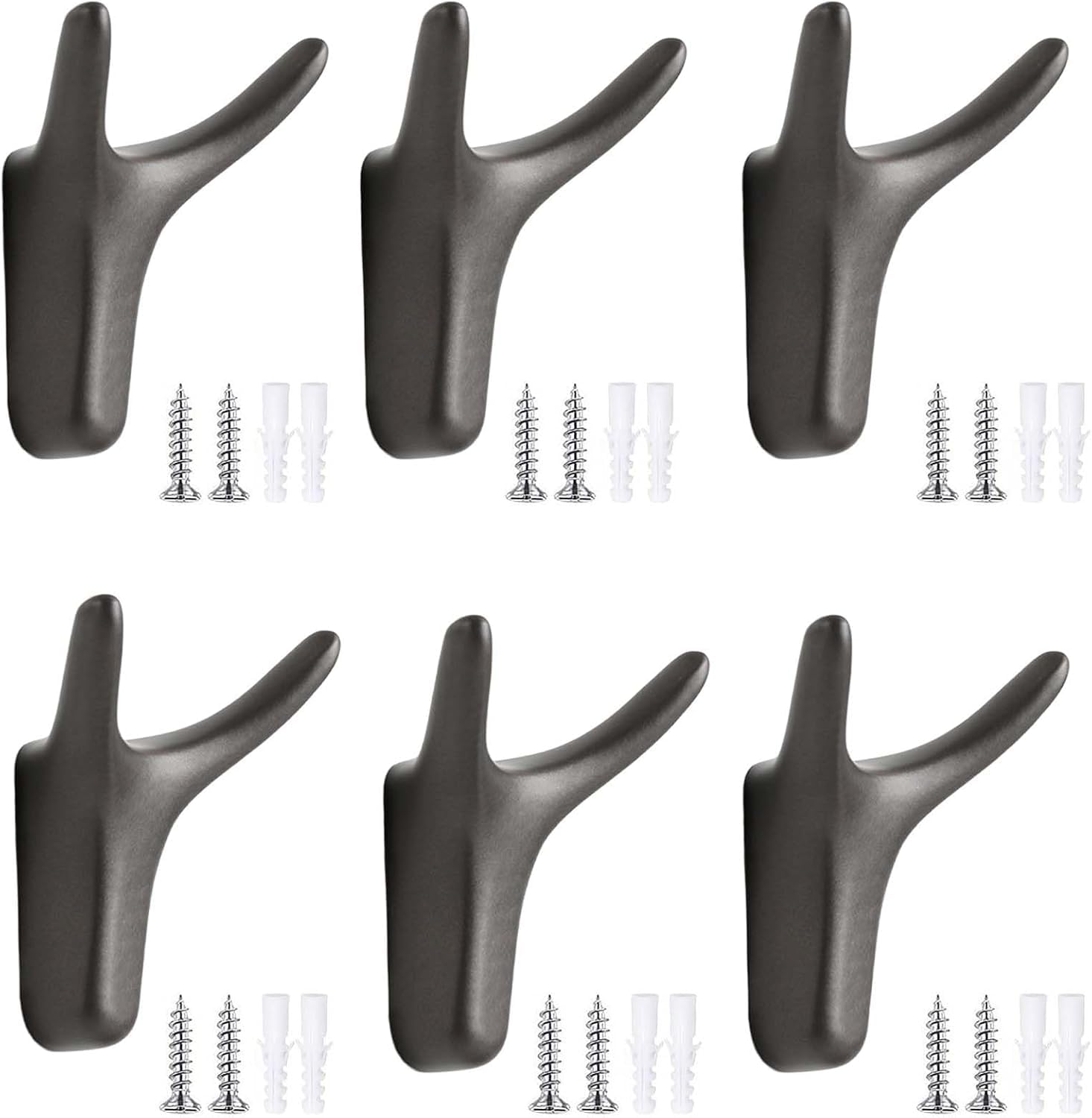 Paqwtyb Gray Hooks, 6 Pack Metal Horn Wall-Mounted Coat Rack Decorative Hook