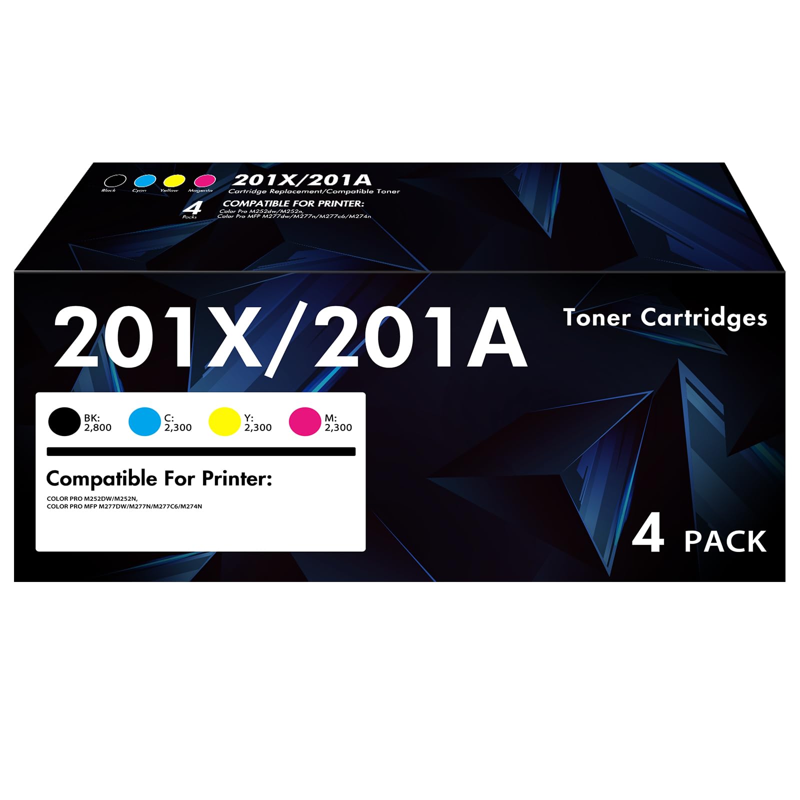 201X Toner Cartridge 4 Pack High Yield M277dw Compatible for HP 201X 201A M252dw CF400X Color LaserJet Pro MFP M277dw M252dw M277c6 M252 M277 CF401X