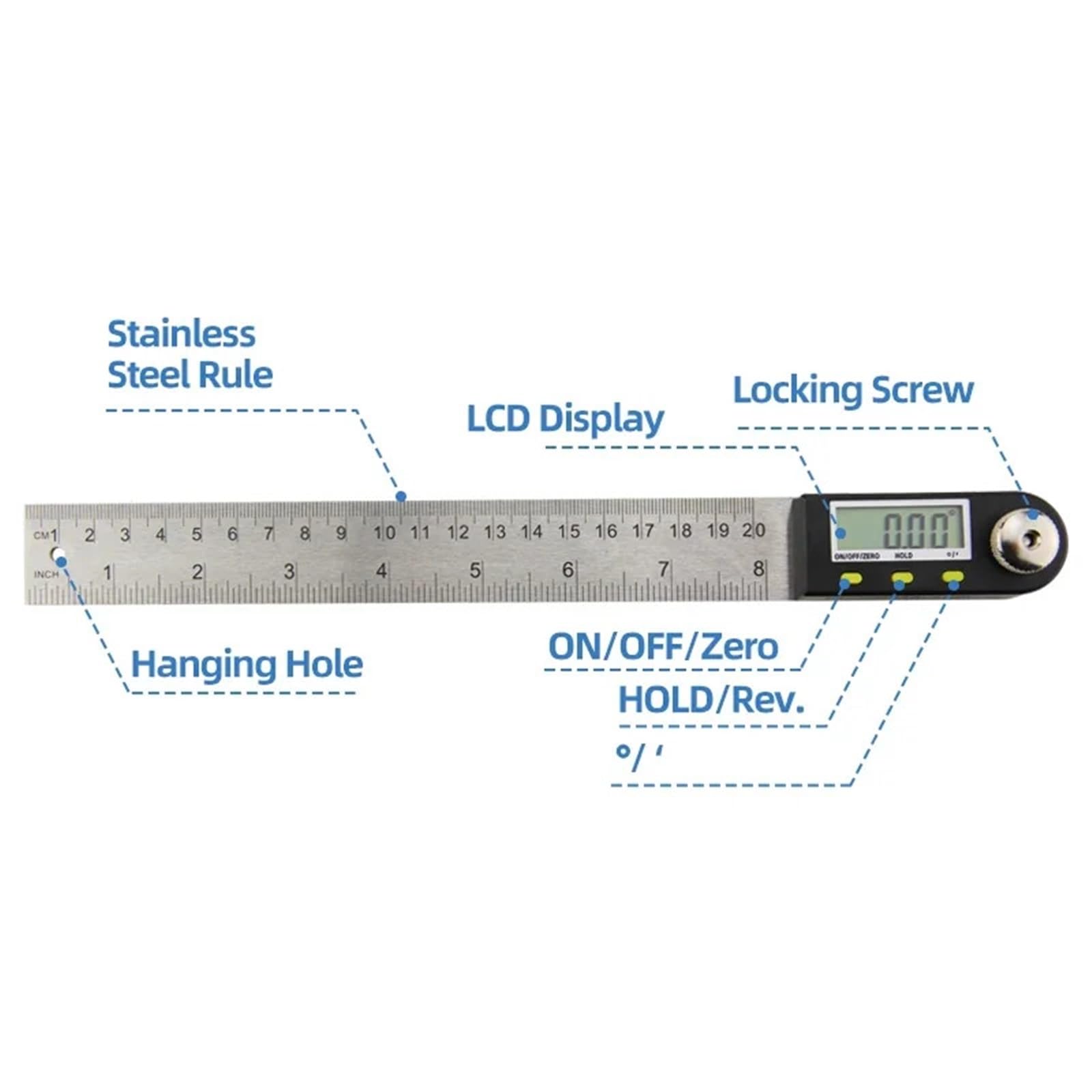 Rapporteur d'angle, Goniomètre rapporteur électronique jauge numérique outil de mesure d'angle règle multi-angle outils de travail du bois mètre détecteur d'angle 360(Protractor Blue P3)