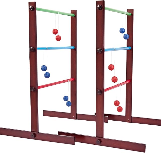 SpeedArmis Ladder Toss Game Set - Retro 35In Rubber Wooden Golf Lawn Sport with 6 Bolo Balls and Carrying Case, Yard Games for Teens Adults Family