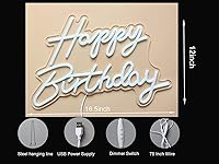 Vista 4 de Letrero LED de neón de feliz cumpleaños, luz nocturna, decoración de fiesta de cumpleaños, blanco cálido, funciona con USB, decorativo para telón