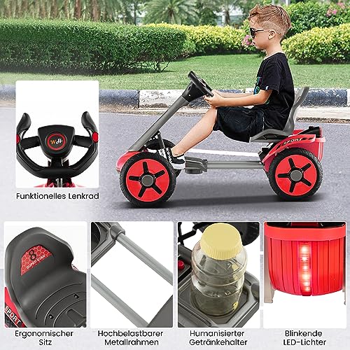 DREAMADE 12V Elektroauto Gokart mit LED-Licht & EIN-Tasten-Start-Funktion, Kinder Elektro Kart mit verstellbarem Sitz und Lenkrad, Pedal Go Cart für Kinder 2-5 Jahre alt (Rot) – Bild 6
