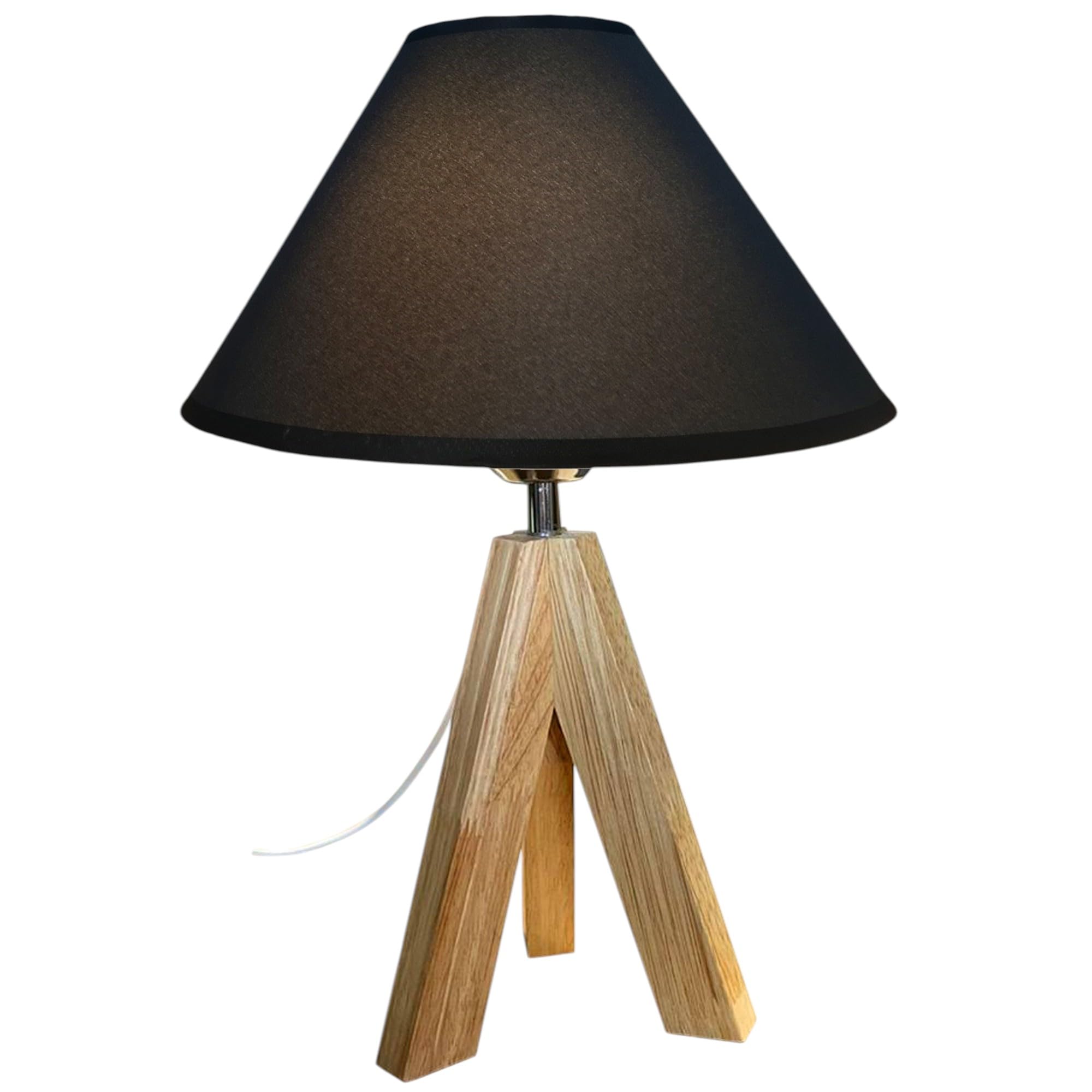Loxton Lighting Wooden Tripod Table Lamp with 25cm Cotton Coolie Shade, Cream, 37cm Height (Black)